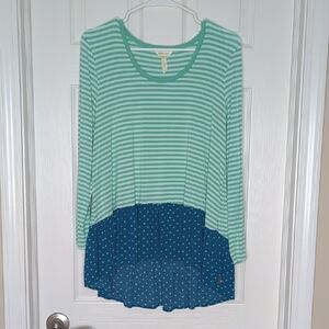 Matilda Jane Talk Tomorrow Green Stripe Polka Dot Tunic Top in Size Medium